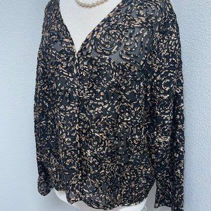 Chicos Travelers  Blazer Womens  Brown Open Front Sheer  Silk Top 2